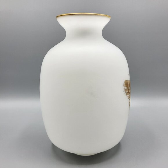 Vintage Enesco Satin Frosted White Glass Vase with Painted Owl 7.5" Tall - Picture 5 of 13